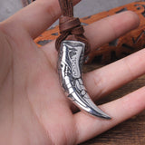 Viking Wolf Fang Stainless Steel Pendant Necklace For Men with Wooden Gift Box