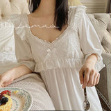 Summer Cotton Women's Sleepwear Antique French Style Lace Nightgown Nightdress