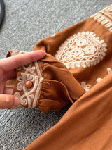 Georgia's Embroidered Boho Cotton Linen Long Sleeves Mini Dress