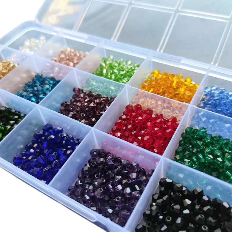 24 Colour Bicone Crystal Glass Beads Set with Storage Case Sparkling Faceted Beads for Jewellery Making DIY Craft