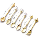 6pcs Vintage Spoons Fork Royal Style Gold Carved Coffee Tea Spoon Dessert Fork Cutlery Set
