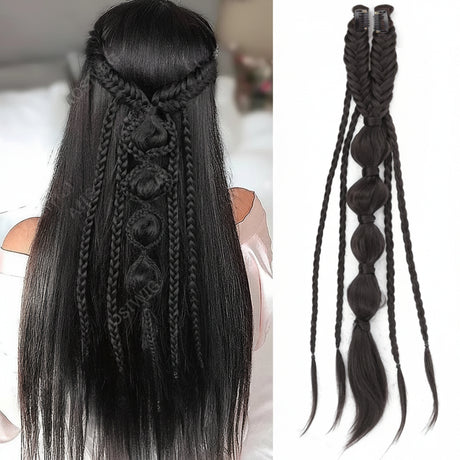 Medieval Maiden Hair Braids Clip in Hair Extensions 24 Inches Synthetic Wig Hairpieces