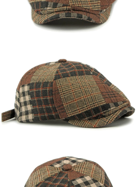Patchwork Plaid Cabbie Beret Hat