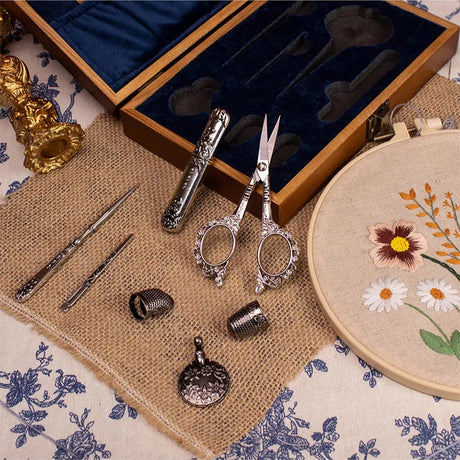 Royal Blue Vintage Sewing Kit Embroidery Scissors Needlework Set