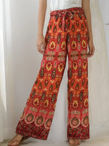 Nuri's Boho Red Floral Print Wide Leg Pants
