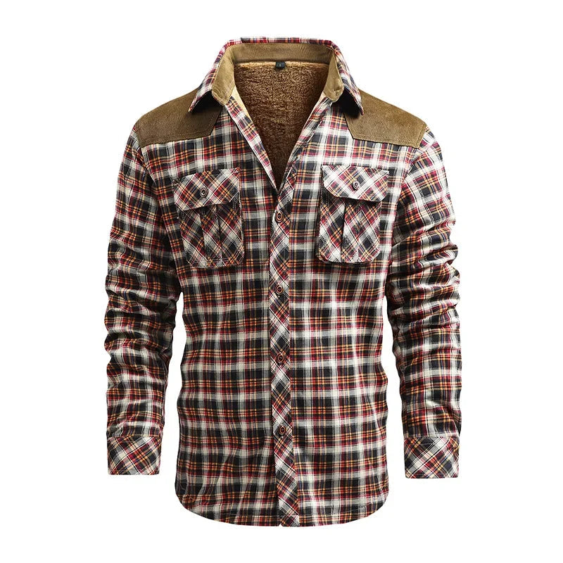 Woodsman Cotton Plaid Jacket Warm Winter Corduroy Patchwork Shirts Fleece Lined