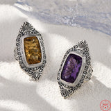 The Gypsy's Lantern S925 Sterling Silver Rings Natural Amethyst Yellow Crystal