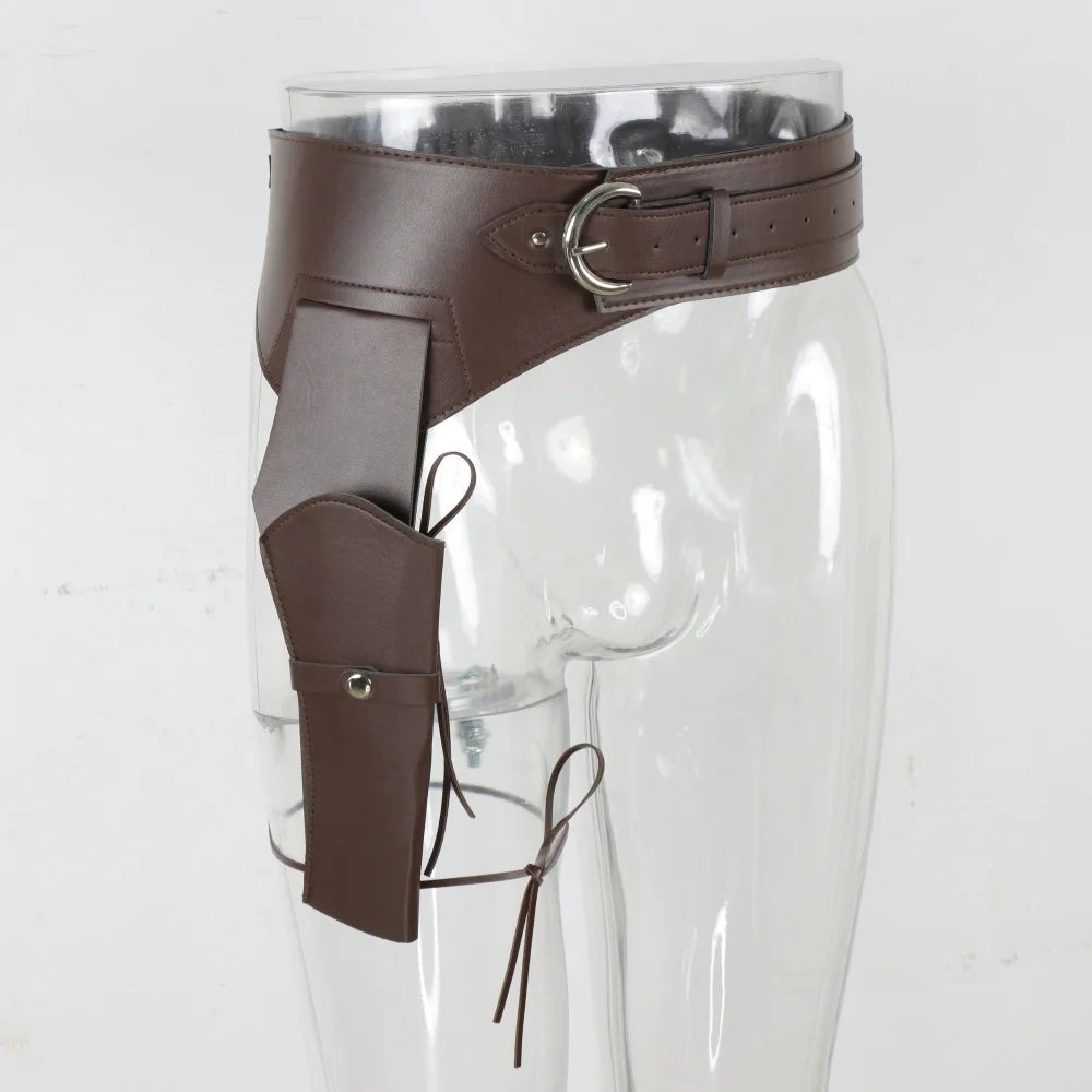 Western Cowboy Wide Belt With Pistal Holster Ranger Utility Waist Belt Pirate Medieval Cosplay Costume