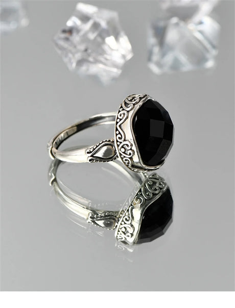 The Night's Court S925 Sterling Silver Ring Ancient Totem Rhombus Agate