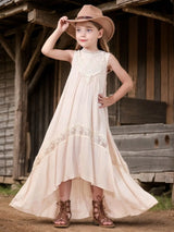 Summer Girls' Sleeveless Embroidered Trailing Skirt Photoshoot Worthy Maxi Dress