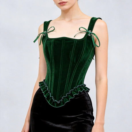 Delphine's Velvet Corset Over Bust Lace Up Boned Bodice 4 Colours