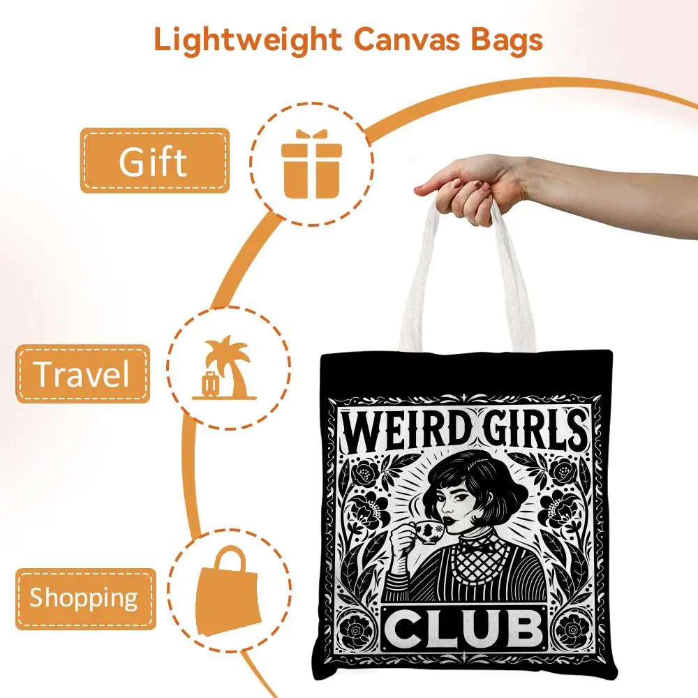 W-Weird G-Girls Club Storage Bags Double-Sided Print Canvas Tote Bag Large Capacity Shopping Bag