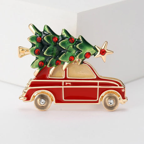 Christmas Tree Red Car Brooch
