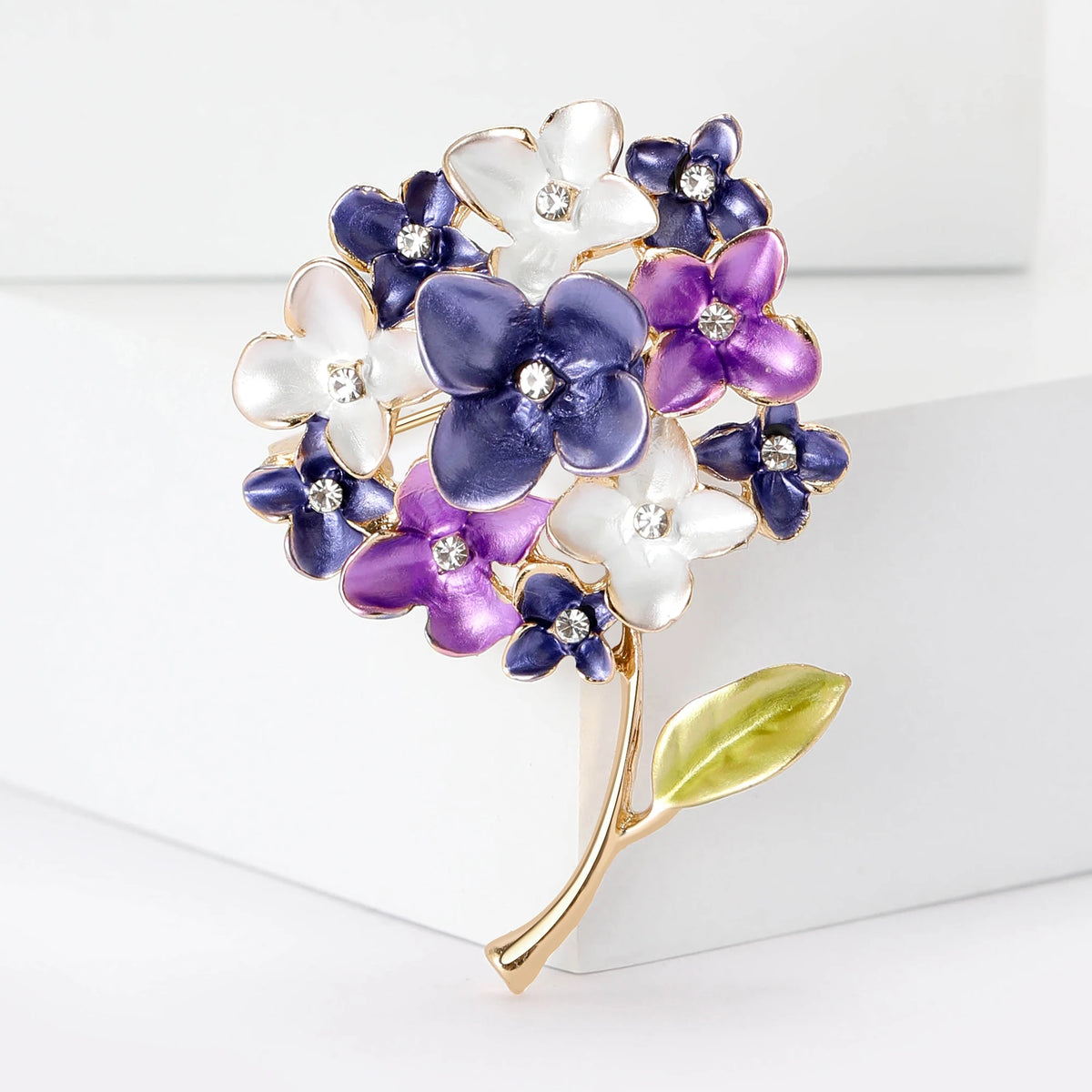 Enamel Hydrangea Brooches