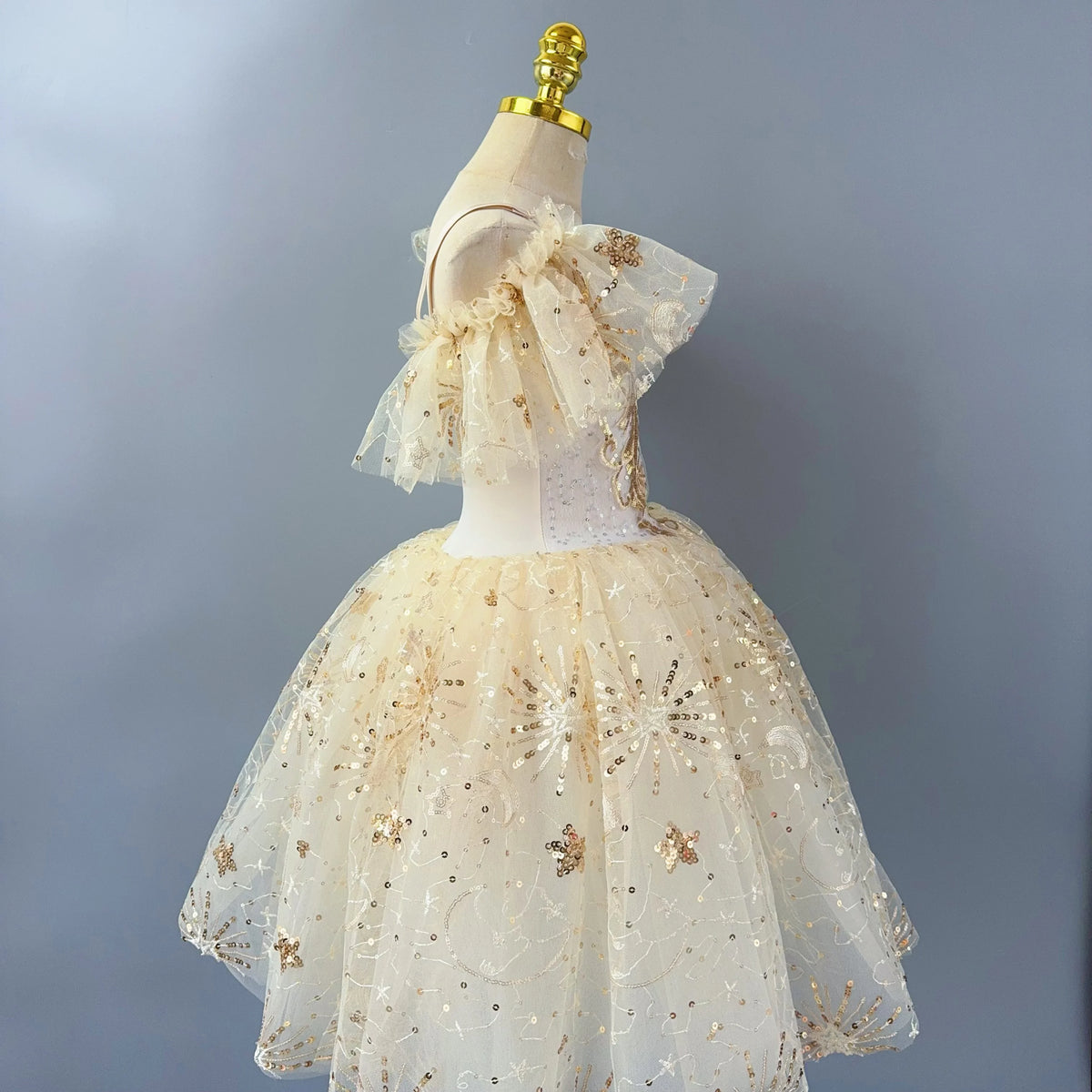 Fairy Tale Princess Gold Sequin Ballet Long and Short Tutu Dresses Dance Performance Wear