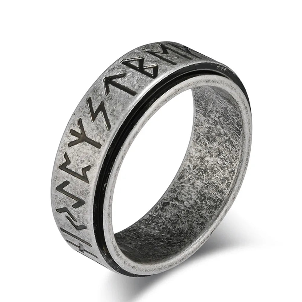 Nordic Viking Runes Spinning Ring Titanium Steel Anxiety Jewellery