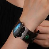 Medieval Cosplay Labradorite Stone Wrist Cuff Bangle Copper Plating Adjustable Bracelet