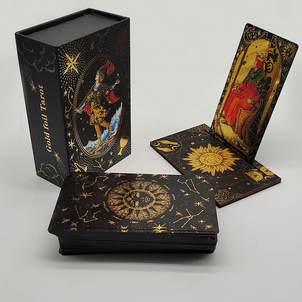 Gold Foil Divination Tarot Cards Set With Wooden Card Stand Box Gift Set