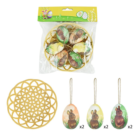 6Pcs Foam Easter Eggs Hanging Ornaments With Basket