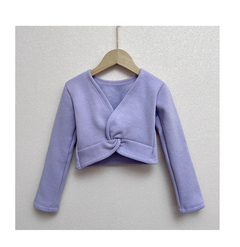 Plush Girls Ballet Wrap Tops Long Sleeve Dance Warm Up Sweater