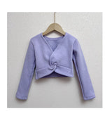 Plush Girls Ballet Wrap Tops Long Sleeve Dance Warm Up Sweater