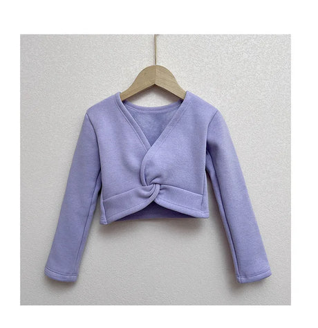 Plush Girls Ballet Wrap Tops Long Sleeve Dance Warm Up Sweater