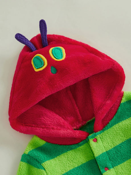 Hungry Caterpillar Baby Boys Girls Fall Winter Romper Long Sleeve Plush Costume Fleece Long Sleeve Hooded Jumpsuit