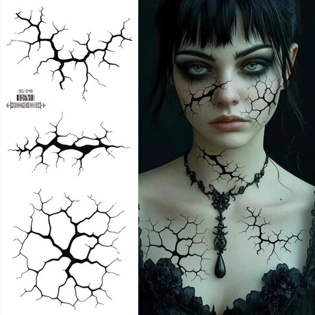 Black Lightning Line 2 Sheets Large Temporary Tattoo Stickers Halloween Body Decals Costume Party