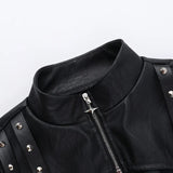 Women's Punk Crop Jacket PU Leather Cosplay Jacket Rivet Strap Gothic Streetwear Top