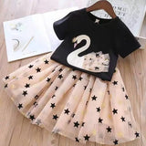Swan T-Shirt+Sequin Skirts 2Pcs Baby Girls Clothing Sets Cotton Outfits