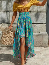 Nahlia's Wild Floral Print High Low Beach Boho Skirt