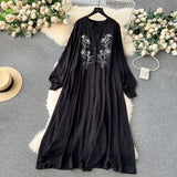 Olive's Embroidered Long Sleeve Shirt Dress