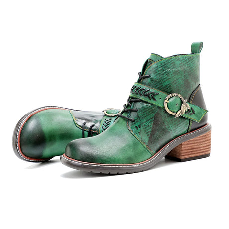 Wickedly Green Sheepskin Leather Ankle Boots