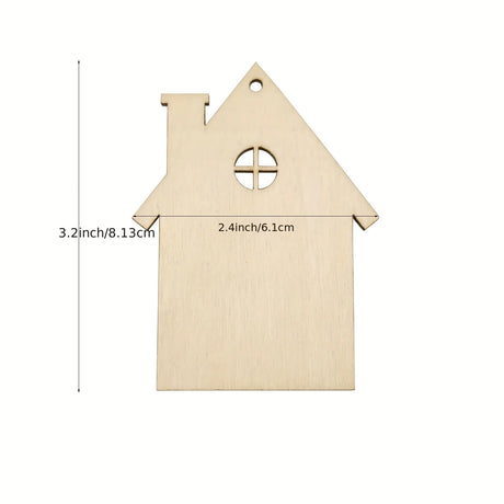 10Pcs Wooden House Cutout Ornaments DIY Wood Craft Projects