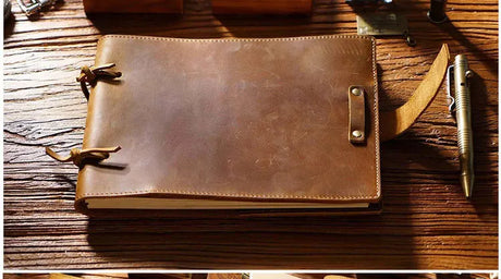 Stitched Genuine Leather Notebook 6 Colours Handmade Journal with Lock Blank Kraft Paper 200 Pages Sketchbook