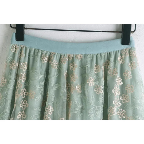 Primrose's Floral Tulle Skirt Embroidered Lace High Waist Midi Skirt