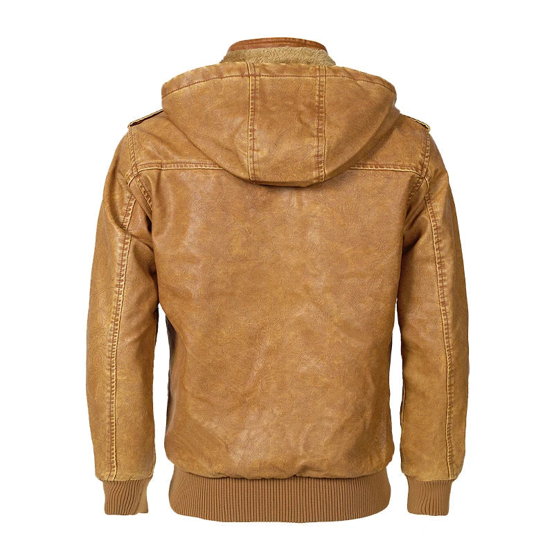 Woodsman PU Leather Jacket Cashmere Fleece Lined Hoodies