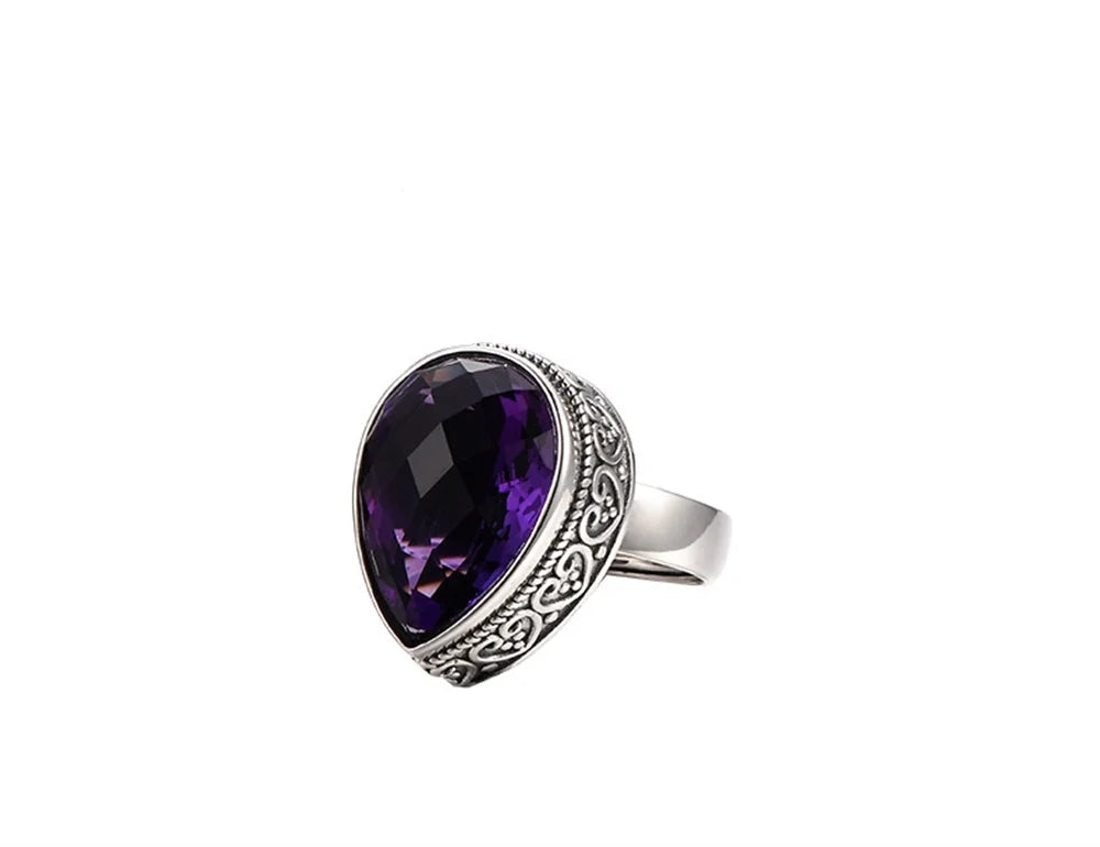 Tear of the Kraken S925 Sterling Silver Ring Waterdrop Amethyst