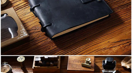 Stitched Genuine Leather Notebook 6 Colours Handmade Journal with Lock Blank Kraft Paper 200 Pages Sketchbook