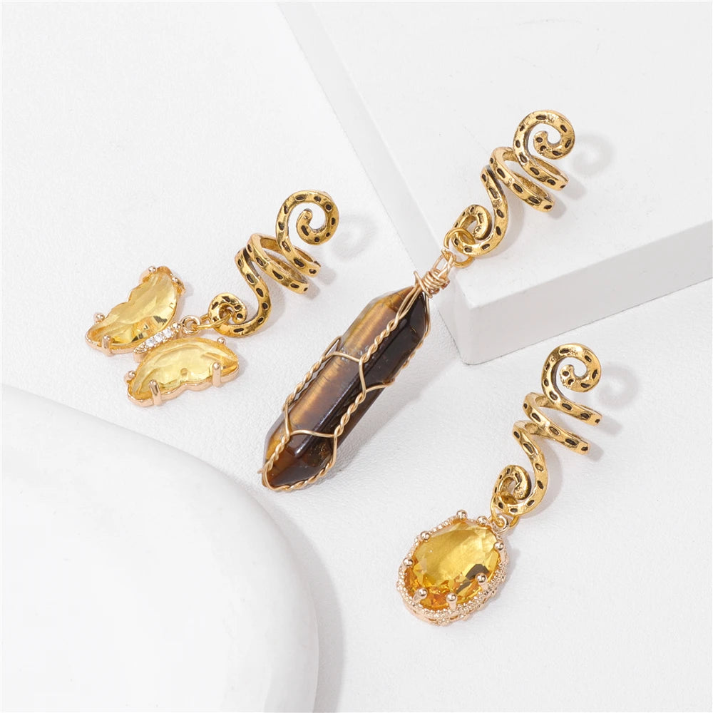Crystal Braid Jewellery Hair Clips 3pcs/Set Natural Stones