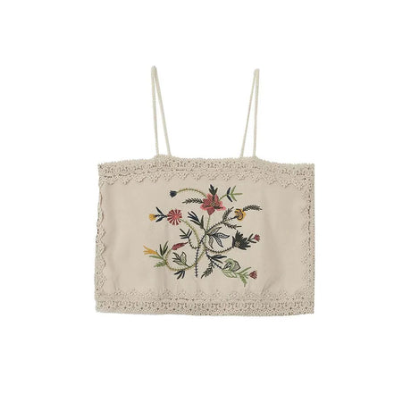 Terra's Boho Summer Cotton Linen Short Sets Camis Top Floral Folk Style Embroidery