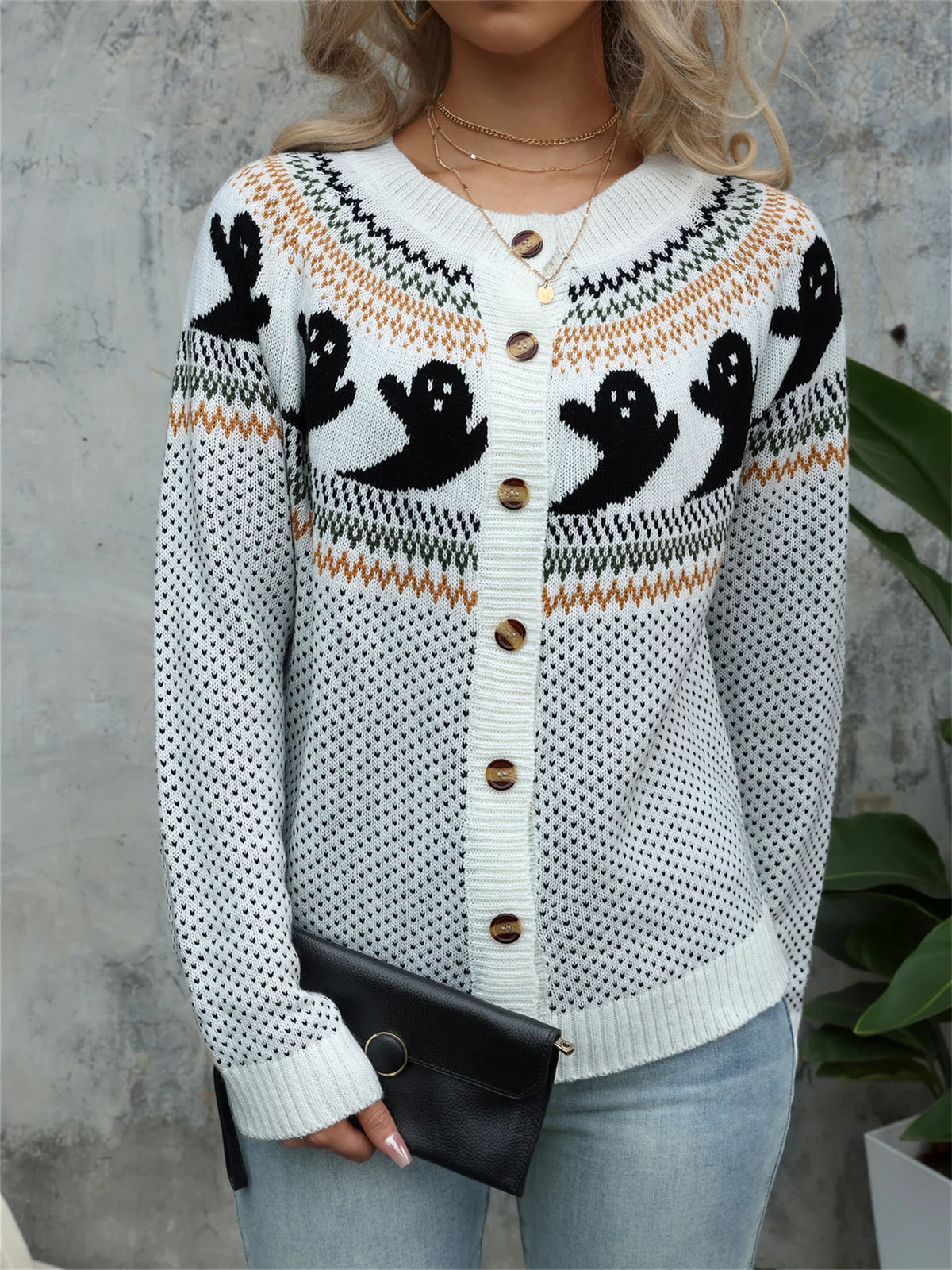 Halloween Ghosts Pumpkin Spice Cardigan