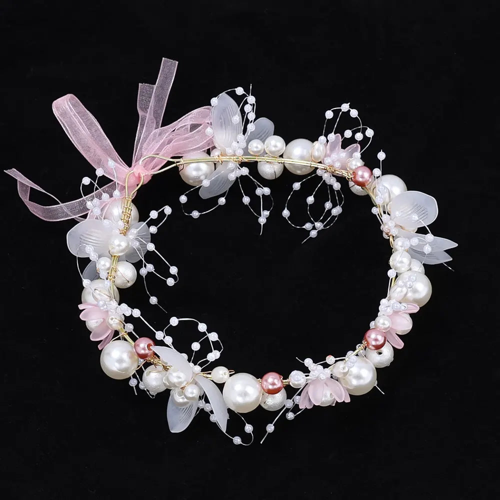 Girls Pearl Flower Wreath Floral Garland Head Hoop