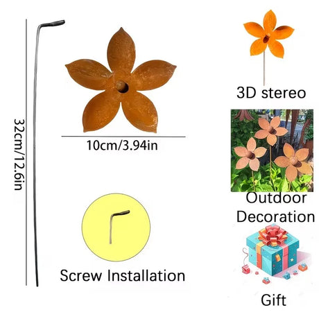 1/3pcs Rusty Metal Flower Garden Decorative Ground Stakes