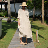 Evie's Vintage French Style Cotton Linen Dress Long Sleeveless Loose Wrap