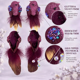 Purple Feather Birds 4PCS Christmas Clip On Tree Ornaments