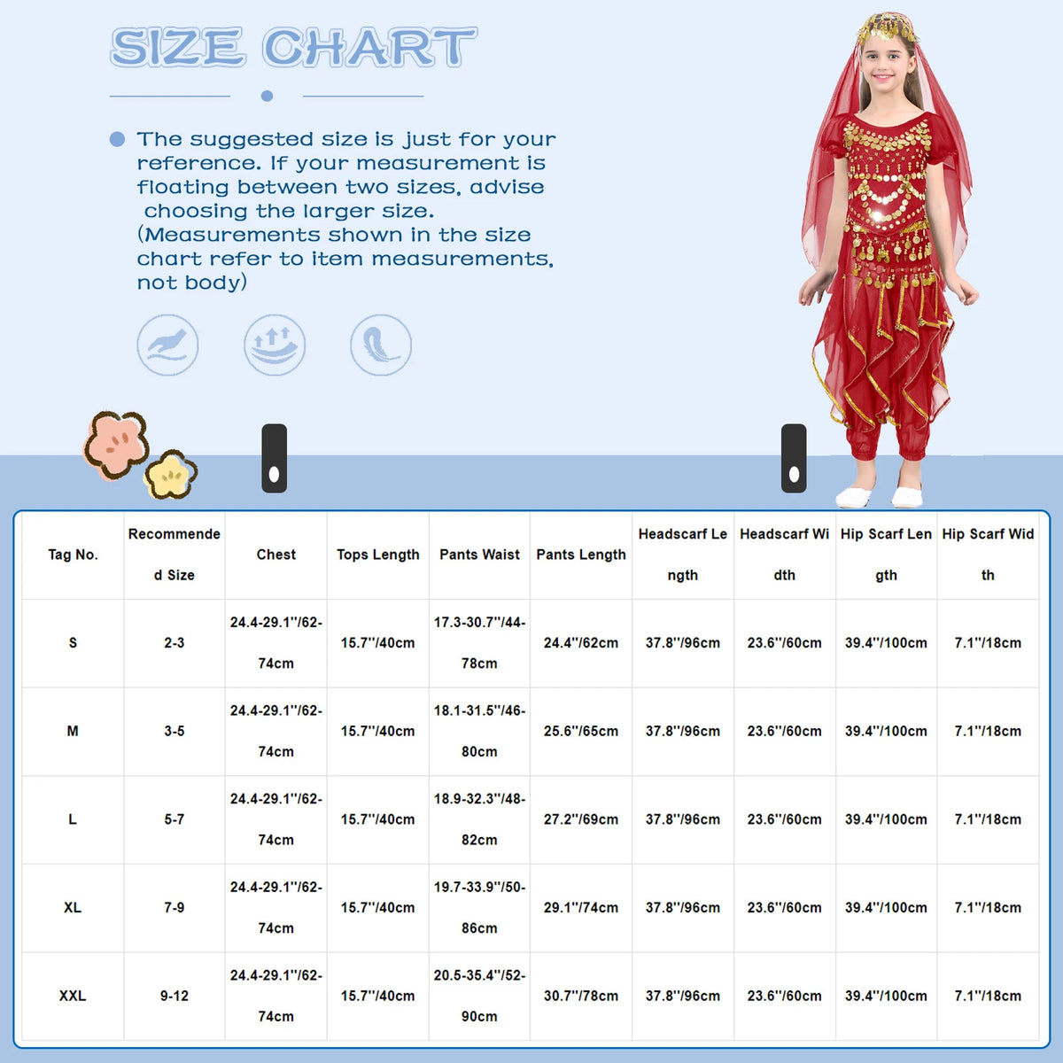 Girls Belly Dance Performance Outfit 4pcs Stage Costume Puff Sleeve Crop Top Ruffled Pants Hip Scarf Headscarf