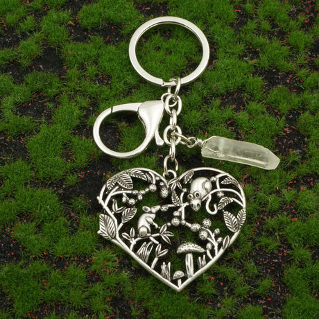 Forest Love Heart Mushroom And Mouse Keyring