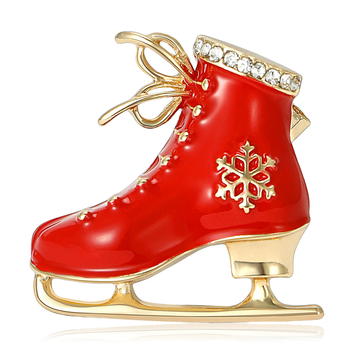 Red Enamel Christmas Ice Skating Boot Shoe Brooches