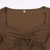Y2k Chocolate Brown Flare Sleeve Top Matching Grunge Skirt